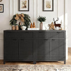 FLOWBACK 64'' Sideboard Buffet Cabinet with Large Storage,Black Fluted Credenza Coffee Bar Storage Cabinet with Drawer and Door, Modern Console Cabinets for Kitchen, Living Room, Entryway,2 PCS
