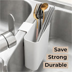 Multifunctional Compact Kitchen Drainer Drain Basket Utensil and Cutlery Drying Rack Holder and Hangable Sink Shelf Home Fruit Basket Plastic Storage Container White (Deep)