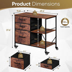 ZENY Lateral File Cabinet with 3 Drawers, Mobile File Cabinet Printer Stand, Rolling Fabric Lateral Filing Cabinet for Office Home Small Space (Rustic Brown)