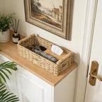 2 PCS Toilet Paper Storage Basket, Paper Rope Imitation Wicker Bathroom Baskets for Toilet Tank Basket with Handles for Desk, Shelf, Countertop, Boho Coastal Bathroom Decor Beige
