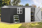 DWVO 12x8ft Large Tool Storage Shed with Window, Lockable Doors, and Sloped Roof, Oversized Steel Outdoor Storage Shed for Garden, Patio, Garage, Backyard, Lawn(Gray + White)