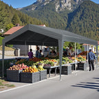 VINGLI 12x20 Carport Canopy with Galvanized Steel Frame, Portable Heavy Duty Garage with Water-Proof Covers for Cars, Boats, Trucks, Dark Gray