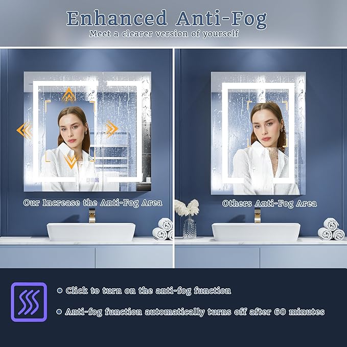 ExBrite LED Lighted Bathroom Medicine Cabinet with Mirror, 32 x 30 Inch, Recessed or Surface Mount, Anti-Fog, Stepless Dimming, Color Temperature Change, Built-in 6000K Sensor Light, Storage Shelves