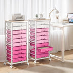Rolling Cart with Drawers,10 Drawer Rolling Cart,Storage Cart,Utility Cart,Teacher Cart for Classroom Storage,Craft Cart with Wheels and Wooden Tabletop,Pink