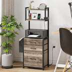 Small 3 Drawer File Cabinet with Charging Station, 45''H, 3-Tier Filing Cabinet for Home Office, 11''*16'' for Small Printer, Fabric Drawer Fits Letter/A4, Tall Printer Stand, Grey