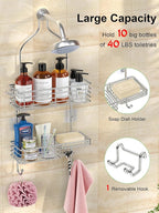 SMARTAKE Hanging Shower Head Caddy, Rustproof Bathroom Shower Shelf Organizer, SUS201 Stainless Steel Over The Storage Rack, for Toilet, Bathroom, Silver