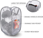 Kimmama Large Collapsible Mesh Laundry Basket,Foldable Pop Up Laundry Hamper with Side Pocket,Removable Clothes Storage Bin with Handle for Laundry Room,College Drom,Bathroom,Kid Room,Travel,72L