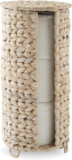 Casafield Free Standing Toilet Paper Storage Roll Holder with Lid - Whitewash, Fits 3 Rolls, Water Hyacinth Bath Tissue Organizer for Bathroom