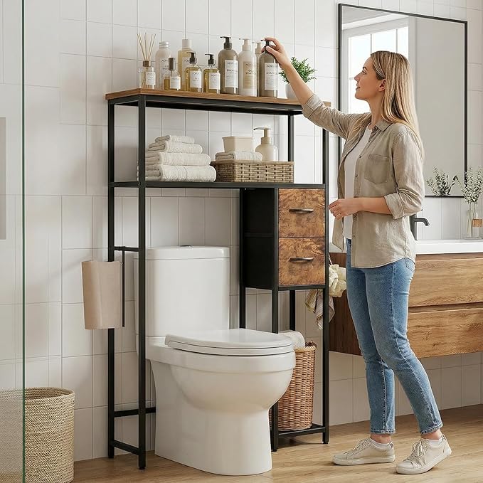 Over The Toilet Organizer,Bathroom Shelves Behind Toilet Organizer, Space-Saving Over Toilet Shelf for Bathroom Organizers and Storage