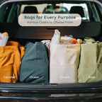 Nook Theory 3-Pack Reusable Grocery Bags - Heavy Duty, Large 12 Oz Cotton Canvas Reusable Shopping Bags With Pockets, 100% Cotton Cloth Grocery Totes, Foldable Multi Compartment (Caramel)
