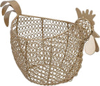 MyGift Vintage Brass Tone Metal Wire Fresh Egg Gathering Basket in Decorative Chicken Shaped Design, Farmhouse Easter Decor Egg Display Storage Basket for Counter