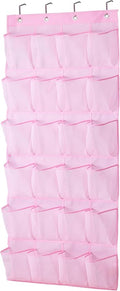 MISSLO Over The Door Shoe Organizer 24 Large Mesh Pockets (Pink)