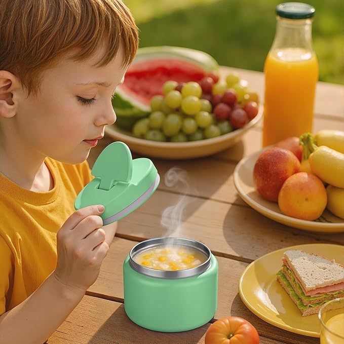 14.5oz Soup Thermo for Hot Food Kids Vacuum Insulated Food Jar Twist-Free Soup Thermo for Hot Food Kids Leakproof Stainless Steel Wide Mouth Lunch Container (Green)
