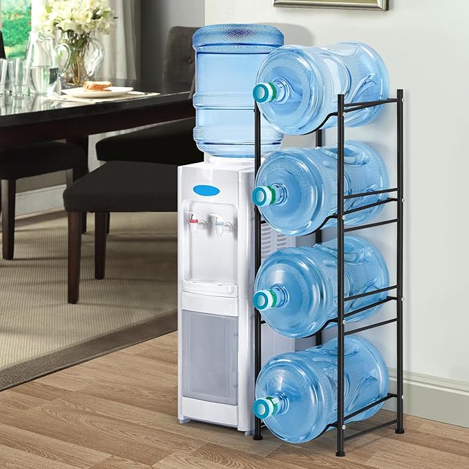 MOOACE 4-Tier Water Jug Rack, 5 Gallon Detachable Water Bottle Holder Organizer Storage Rack, Black