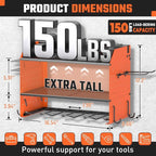 Power Tool Organizer with Charging Station, Heavy Duty 4 Layer Drill Holder Wall Mount Garage Shelf Rack with 6 Outlet Power Strip, Tool Shelf with Hooks, Drill Bit Rack for Garage, Orange