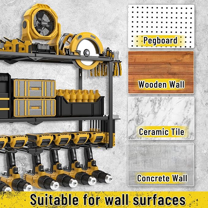 Power Tool Organizer Wall Mount, Heavy Duty 8 Drill Holder Wall Mount, Metal Cordless Tool Shelf, Tool Holder and Storage Rack for Garage Organization Workshop