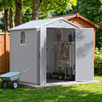 Devoko 6x6 FT Plastic Outdoor Storage Shed - Lockable Resin Tool Shed with Window & Floor - Easy Assembly for Garden, Backyard, Light Gray