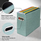 6 Pack Letter Size File Storage Box Collapsible，Fabric Hanging File Folders Organizer, Portable Office Document Holder with Metal Handle, Smooth PVC Rails, Green