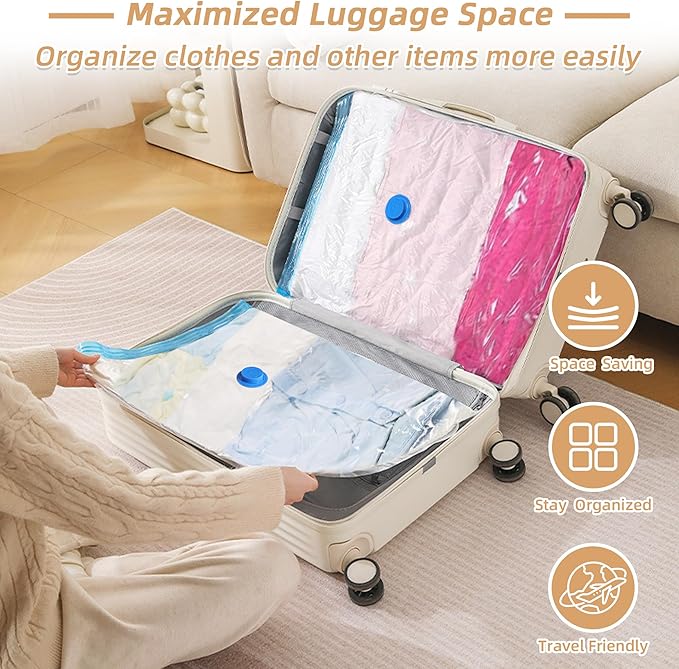 Travel Vacuum Bags with Rechargeable Pump,6 Pack Vacuum Storage Seal Bags for Clothing Suitcase Backpack, Space Saver Compression Clothes Storage Bag (6 Combo+ Electric Pump)