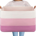OIAHOMY Extra Large Blanket Basket, 95L Cotton Rope Woven Laundry Basket, Toy Bin for Baby Room, Container for Blanket Storage in Living Room, 24''×17''×14'', Gradient Pink