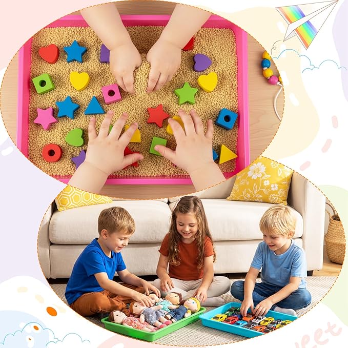 Maitys 15 Pcs Flat Plastic Trays 16.1 x 11.8'' Sensory Storage Paper Tray Stackable Classroom Bins for Office Home Organizer Crafts Supplies (Vivid Color)