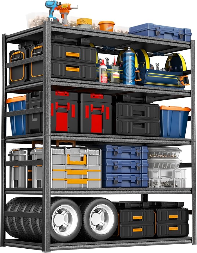 73" H Garage Shelving Heavy Duty 3000LBS Storage Shelves Shelving Unit 5 Tier Adjustable Metal Shelving for Basement, Warehouse, Pantry, Closet, Kitchen 47.2" W × 23.6" D × 73" H, Black