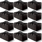12 Pack Large Strong Moving Bags with Zippers & Carrying Handles - Water-Resistant - Heavy Duty Storage Tote for Space Saving Moving Storage, Fold Flat, Alternative to Moving Box (Black)