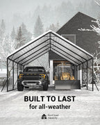 Garveelife 20 ft x20 ft x13 ft Metal Carport for 2 Cars, Heavy Duty Steel Frame for All Weather, Permanent Shelter for Boats, Full-Sized Pickup Trucks, and Tractors, N.W. 800 LBS