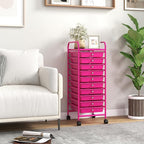 Storage Cart, Rolling Utility Cart with 10 Drawers, Portable Handles & Lockable Wheels, Mobile Paper Toys Storage Organizer Large Capacity for Home Office School Teacher (Hot Pink)