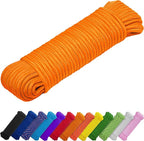 TECEUM Rope – 150 Feet x 1/4 Inch (7mm) – Orange Yellow – Strong All-Purpose Utility Rope – Camping, Crafting, Flag Pole, Indoor & Outdoor – Polypropylene Nylon Poly Lightweight Diamond Braided Cord