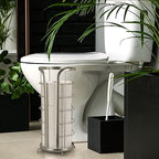 BROOKSTONE Toilet Paper Holder Stand Reserve - Free Standing Toilet Paper Stand with Storage that Holds Mega Rolls, Standing Bathroom Tissue Organizer, Bathroom Decor - Modern Storage Holder, Nickel