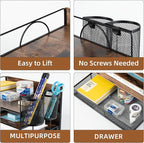 4 Tier Desk Organizers and Accessories, Paper Letter Tray Organizer,Vintage Wood Desk File Organizer with Drawer and 2 Pen Holders for School Home Office Supplies