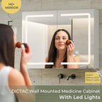 DICTAC Medicine Cabinet with Mirrors and Storage 31.5''x23.6'' Wall Mounted Bathroom Mirror Cabinets with Led Lights Double Doors Mirror Lighted Medicine Cabinets with Adjustable Storage Shelf,White