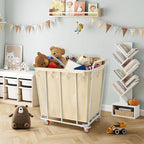 Hoctieon Large Laundry Cart with Wheels, 400L Heavy Duty Laundry Basket Organizer, Rolling Hamper Sorter for Clothes Storage, Industrial Dirty Clothes Hamper for Home & Hotel, Beige