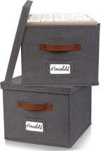 ZICOTO Decorative File Organizer Box Set of 2 - Collapsible Linen Filing Cabinets w/Handles Are Perfect to Store all Your Documents & Hanging File Folders - Portable Easy Slide Crates with Lid