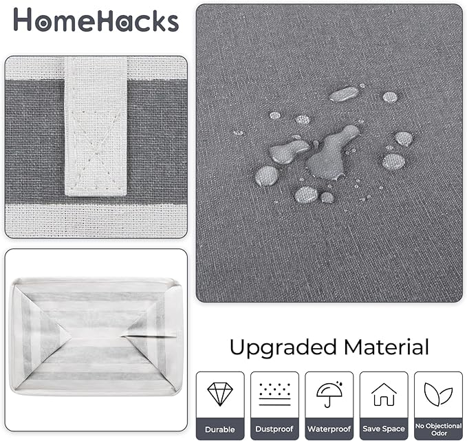 HomeHacks 2 Pack Large Laundry Baskets, Waterproof, Freestanding Laundry Hampers, Collapsible Clothes Hamper with Reinforced Handles in Laundry Room, College Dorm, Bathroom, Bedroom (Grey, 75Lx2)
