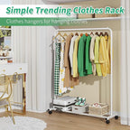 Simple Trending Standard Clothes Clothing Garment Rack with Storage Shelves, Rolling Clothes Organizer on Wheels for Hanging Clothes, White