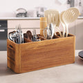 16" Wooden Kitchen Utensil Holder, Extra Large Acacia Wood Organizer for Cooking Tools, Utensils & Cutlery Storage – 4-Compartment Countertop Holder