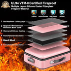 COLCASE Fireproof Document Organizer, Hard Fireproof Waterproof Document Box with Lock Creative Hard-Shell Design Fireproof Document Box for Important Documents Certificates Laptop Passports Pink