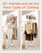 Clothes Drying Rack Foldable, 72 inch 2 Tier Laundry Drying Rack with Rotating Clothes Rail for 27 Pieces of Clothes, Adjustable, 24 Clips, Space Saving, White and Silver CDR012W01