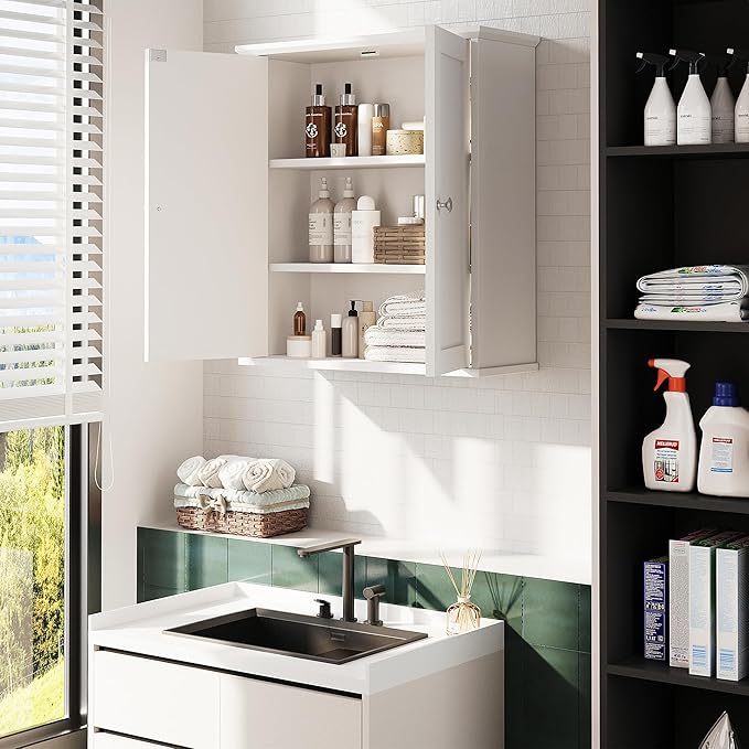 Meilocar Bathroom Wall Cabinet, Bathroom Cabinet Wall Mount, Over The Toilet Space Saver Storage Cabinets, White Medicine Cabinets with 2 Doors