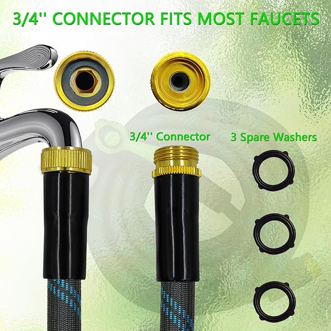 Garden Hose 50 FT, NON-EXPANDABLE Heavy-Duty Flexible & Lightweight Water Hose with 10-Function Nozzle, No-Kink, Leak-Proof Super Fabric, Solid Fittings for Lawn, Car, Outdoor (Black Blue)