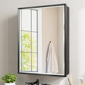 20x26 Pre-Assembled Black Medicine Cabinet with Mirror, Surface or Recessed Medicine Cabinet Mirror for Bathroom, Aluminum Beveled Frame Bathroom Vanity Mirror with Adjustable Shelves Storage