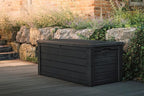 Keter Westwood 150 Gallon Resin Large Outdoor Storage Box for Patio Furniture, Outdoor Cushions, Garden Tools and Pool Floats, Dark Grey