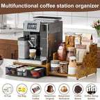 Coffee Station Organizer with K Cup Holder, 28 Pod Capacity,3-Tier Syrup Rack with Coffee Pod Holder Drawer, Coffee Bar organizer Countertop for Accessories,Rustic Brown