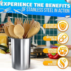 3 Pcs Countertop Utensil Holder Stainless Steel - 5.5 x 4.5" Stainless Steel Utensil Holder for Kitchen and Bars, Durable and Dishwasher Safe, Odor and Rust Resistant, Good for Home and Commercial Use