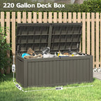 220 Gallon Outdoor Storage Box, Resin Deck Boxes Outdoor Waterproof For Patio Furniture, Garden Tools, Pool Supplies, Lockable And UV Resistant (Striped Gray)