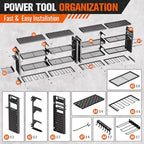 66" W Super Large Power Tool Organizer Wall Mount,Heavy Duty Cordless Tool Organizer with 18 Drill Holder,600 Lbs Capacity 4-Layer Garage Organization for Garage and Workshop (Black)