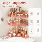 Corner Bathroom Counter Organizer 3-Tier Bathroom Organizer Countertop with Hooks Perfume Organizers Storage Shelf for Makeup & Skincare Dresser-Pink