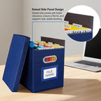 2 Pack Hanging File Folders Organizer with Lid, Letter Size Fabric File Storage Box Collapsible, Portable Office Document Holder with Metal Handle, Smooth PVC Rails, Blue